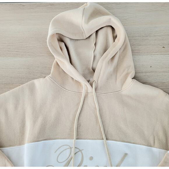Victoria's Secret Pink Ivy Fleece Croppped Hoodie Sweatshirt Tan White Large - Picture 5 of 10